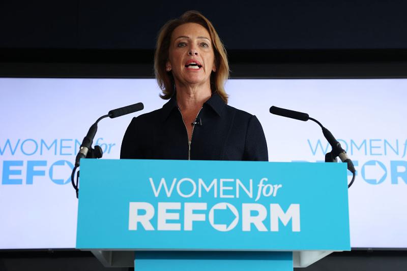 Reform MP Sarah Pochin speaks as she attends a Reform UK Press Conference in Westminster on August 11